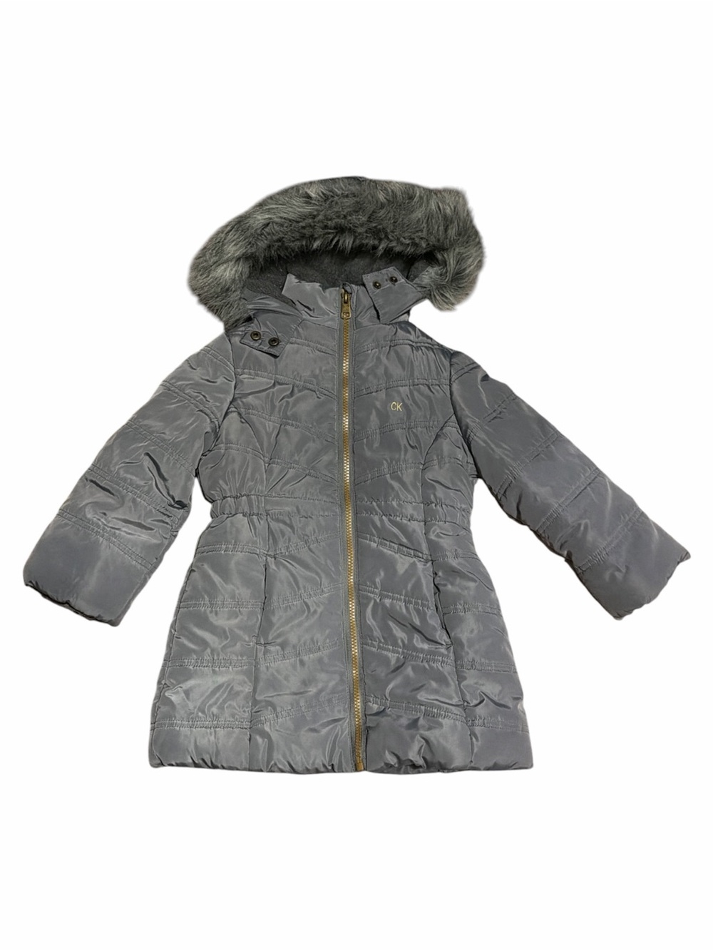 Calvin Klein Girls' Gray Faux-Fur Trim Parka